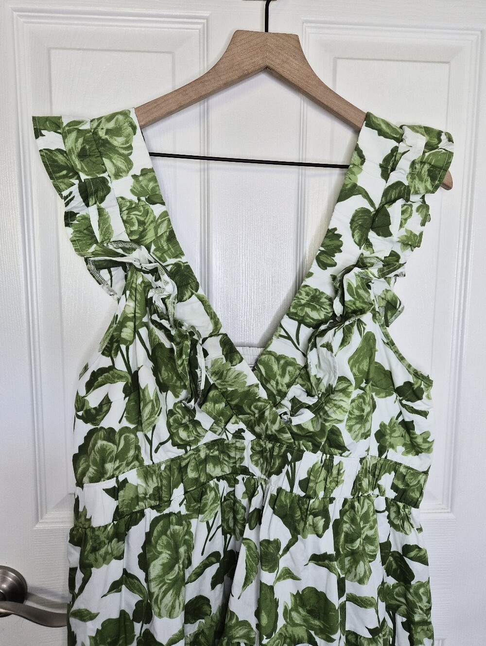 Abercrombie & Fitch Floral Ruffle Mini Sundress Women's XL Green Cottagecore - Picture 5 of 13